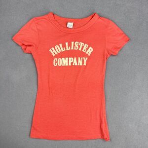 VTG Hollister T-Shirt Womens Small Orange Spellout Logo Graphic Tee Y2K